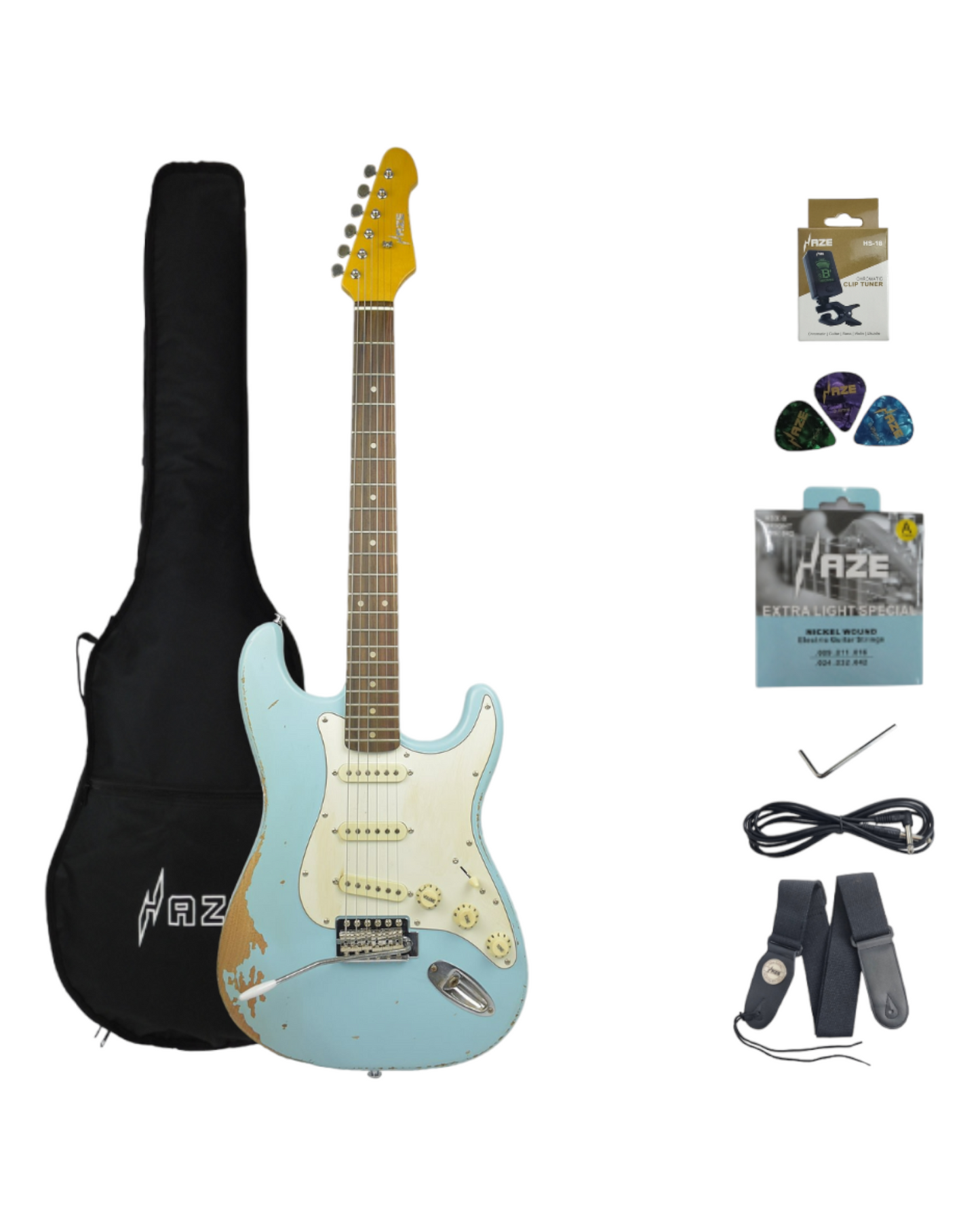 Haze Jumbo Frets Tremolo Relic Electric Guitar - Blue