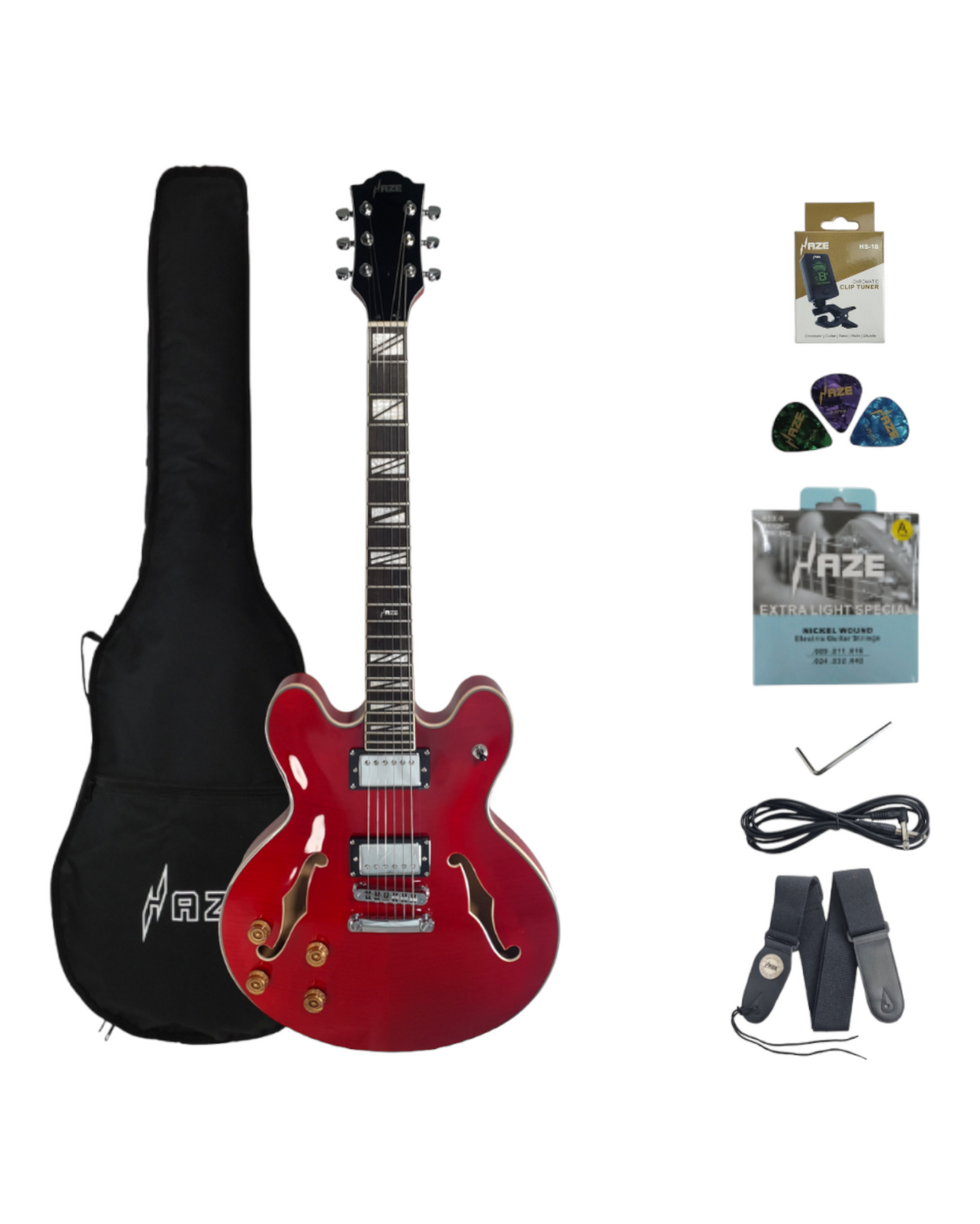Haze Semi-Hollow 335-Style Flame Maple HES Electric Guitar - Red SEG272CRLH