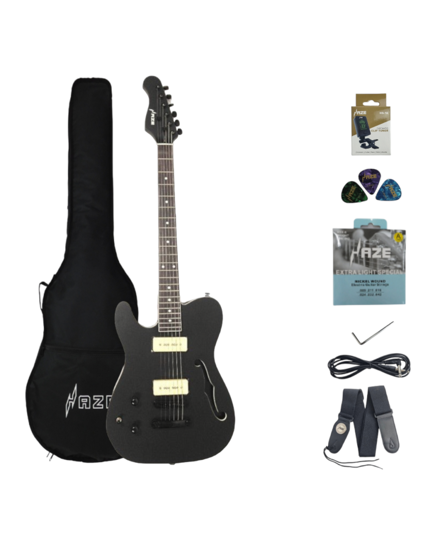 Haze Lefthanded Semi-Hollow HH HTL Electric Guitar - Black HSE501LHBK
