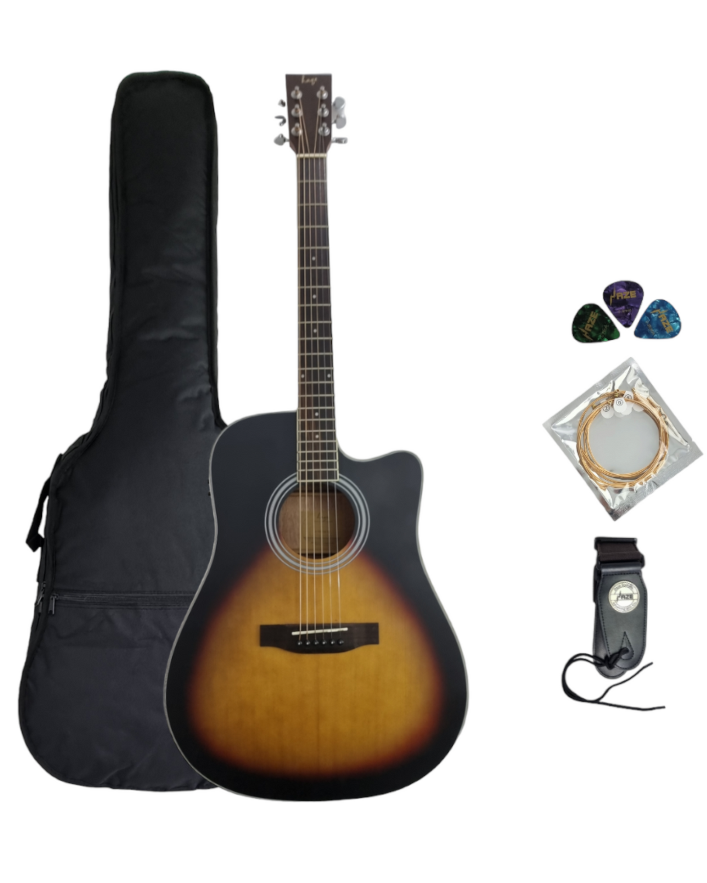 Haze Solid Spruce Built-In Pickups/Tuner Cutaway Acoustic Guitar - Sunburst CD60MCEQBS