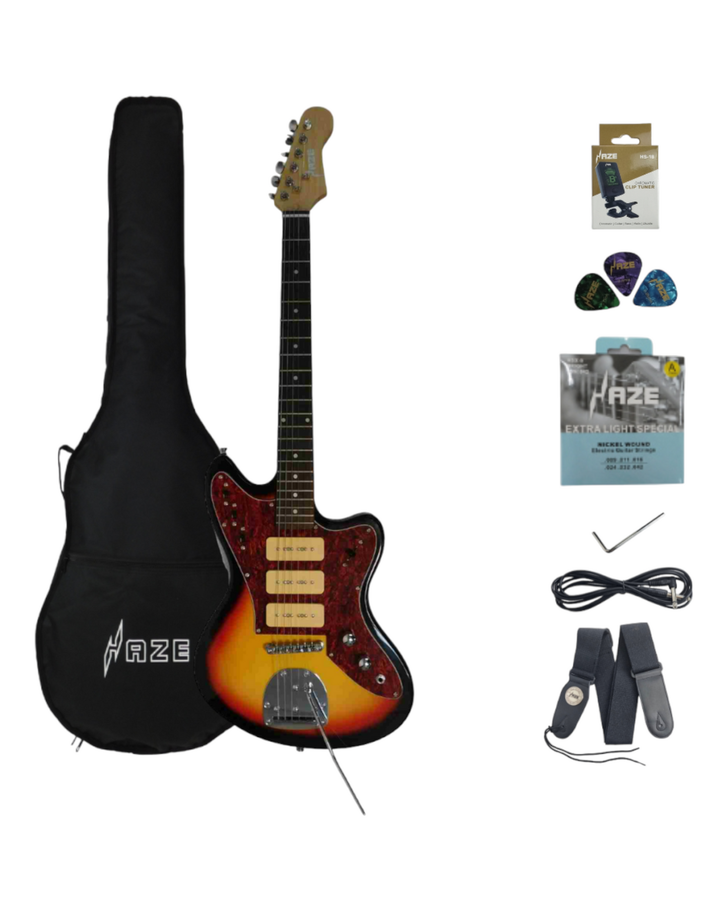 Haze Jazzmaster-Style SSS Floating Tremolo Electric Guitar - Vintageburst