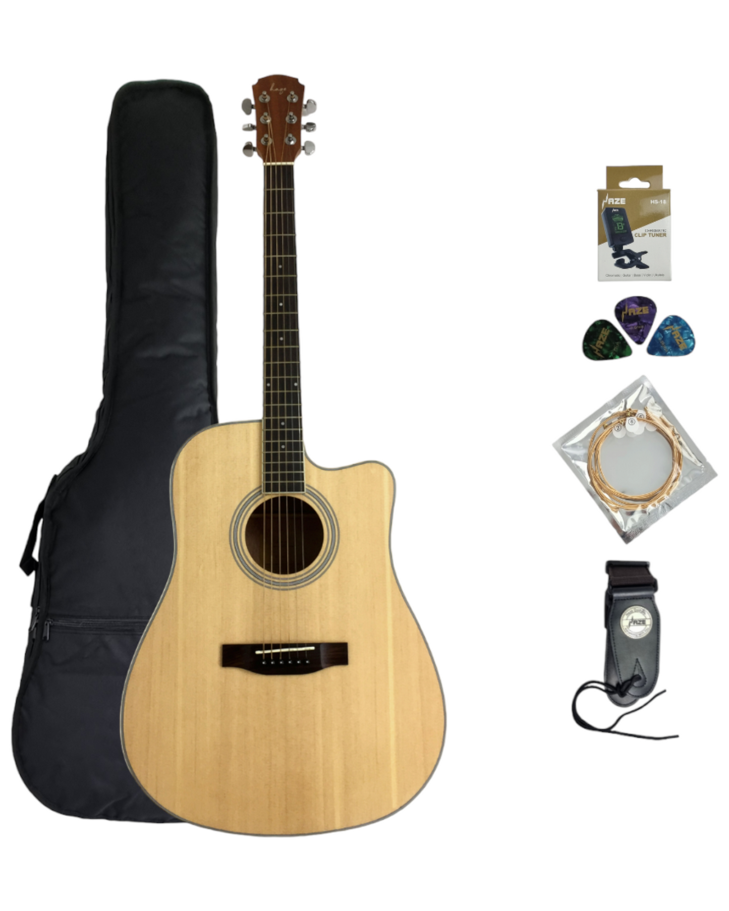 Haze Solid Spruce Top Dreadnought Stripe Rosette Acoustic Guitar - Natural CD60MCN