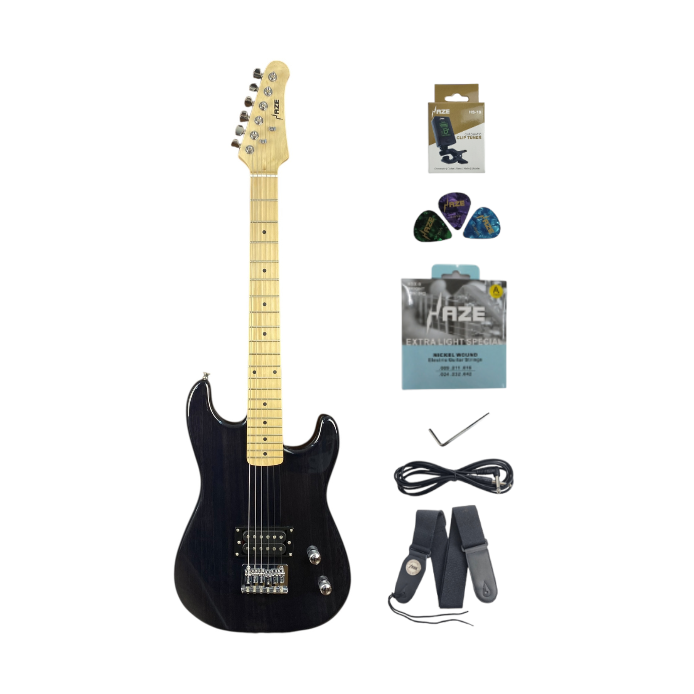 Haze HST 3/4 Size Electric Guitar – Gloss Transparent Black with Bag (HST013BK34)
