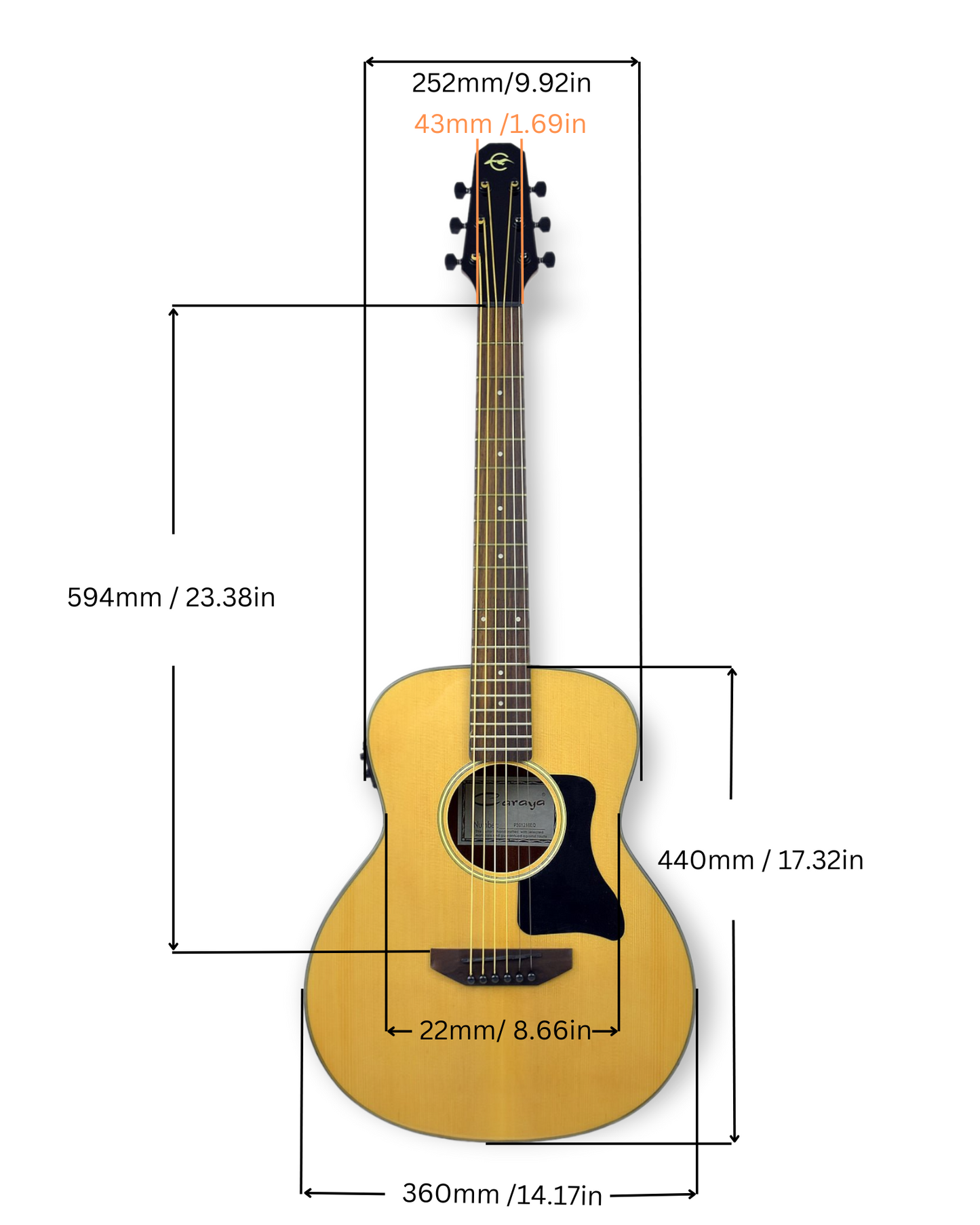 Caraya P301210EQ Built-In Pickups/Tuner Thin-V Neck Acoustic Guitar - Natural