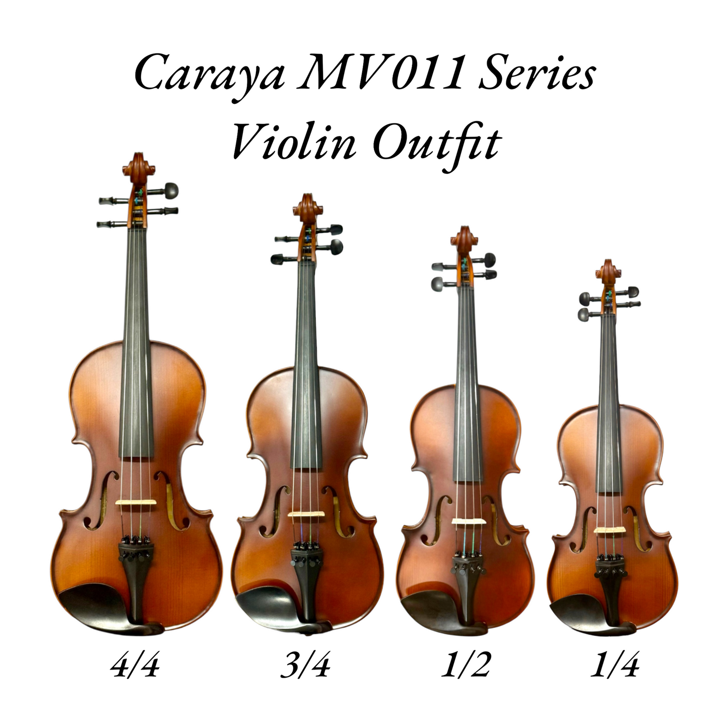 Caraya MV011 4/4 to 1/4 Violin Outfit in Natural Vintage w/ Foam Case, Shoulder Rest, Bow, and Rosin