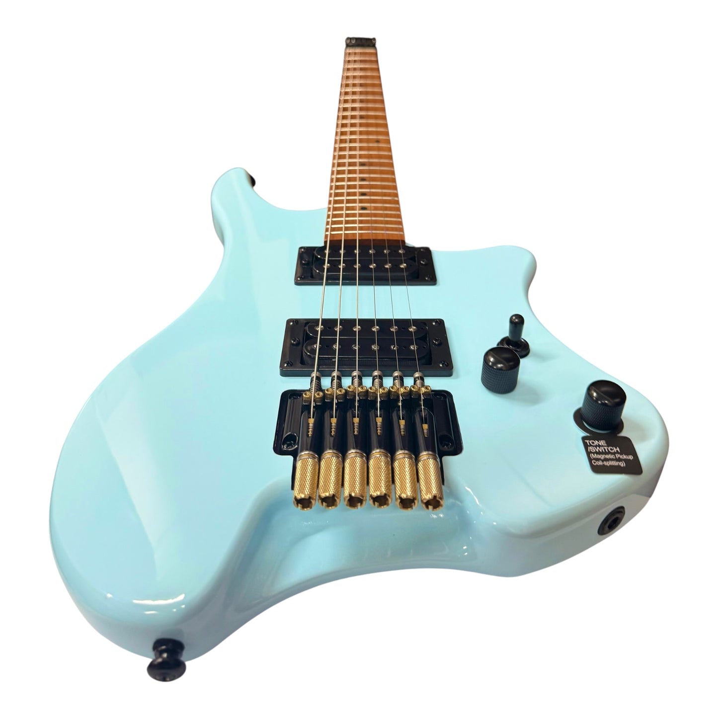 Haze HZHL1ABL Headless HH Solid Mahogany HHL Electric Guitar - Light Blue