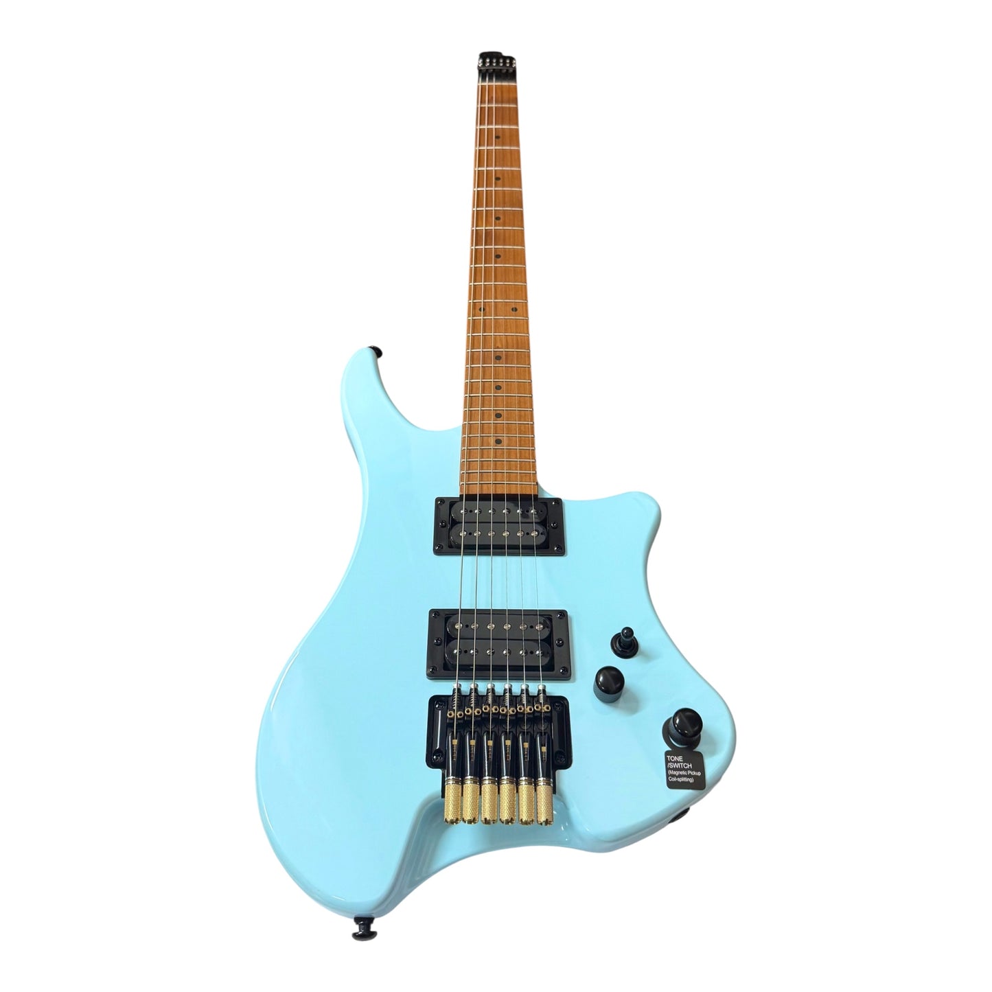 Haze HZHL1ABL Headless HH Solid Mahogany HHL Electric Guitar - Light Blue