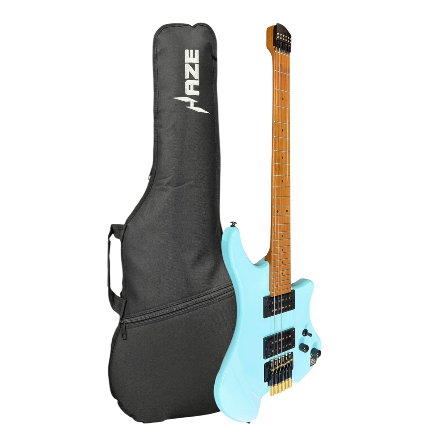 Haze HZHL1ABL Headless HH Solid Mahogany HHL Electric Guitar - Light Blue