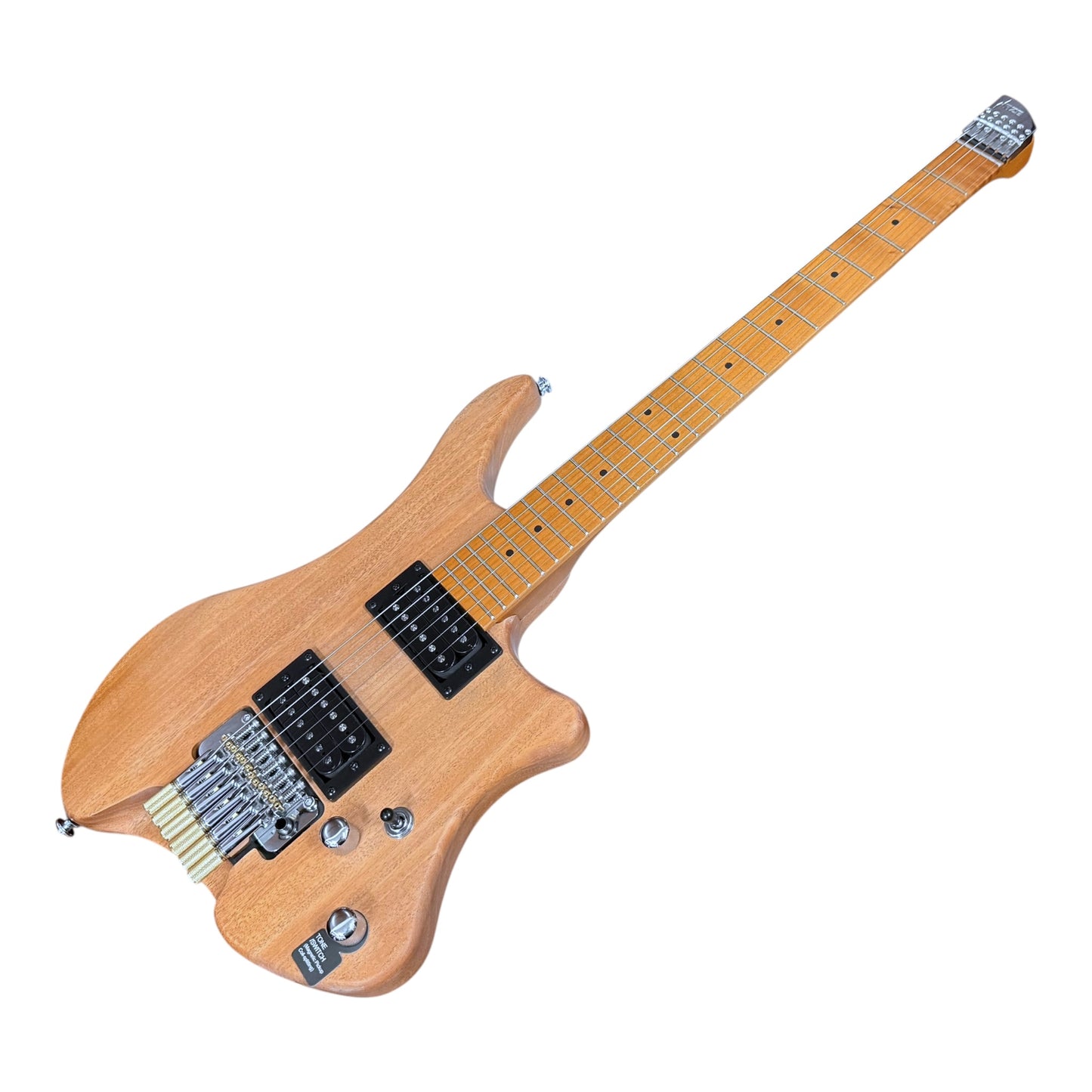 Haze HZHL1AN Headless Tremolo HH Solid Mahogany HHL Electric Guitar - Natural Matte