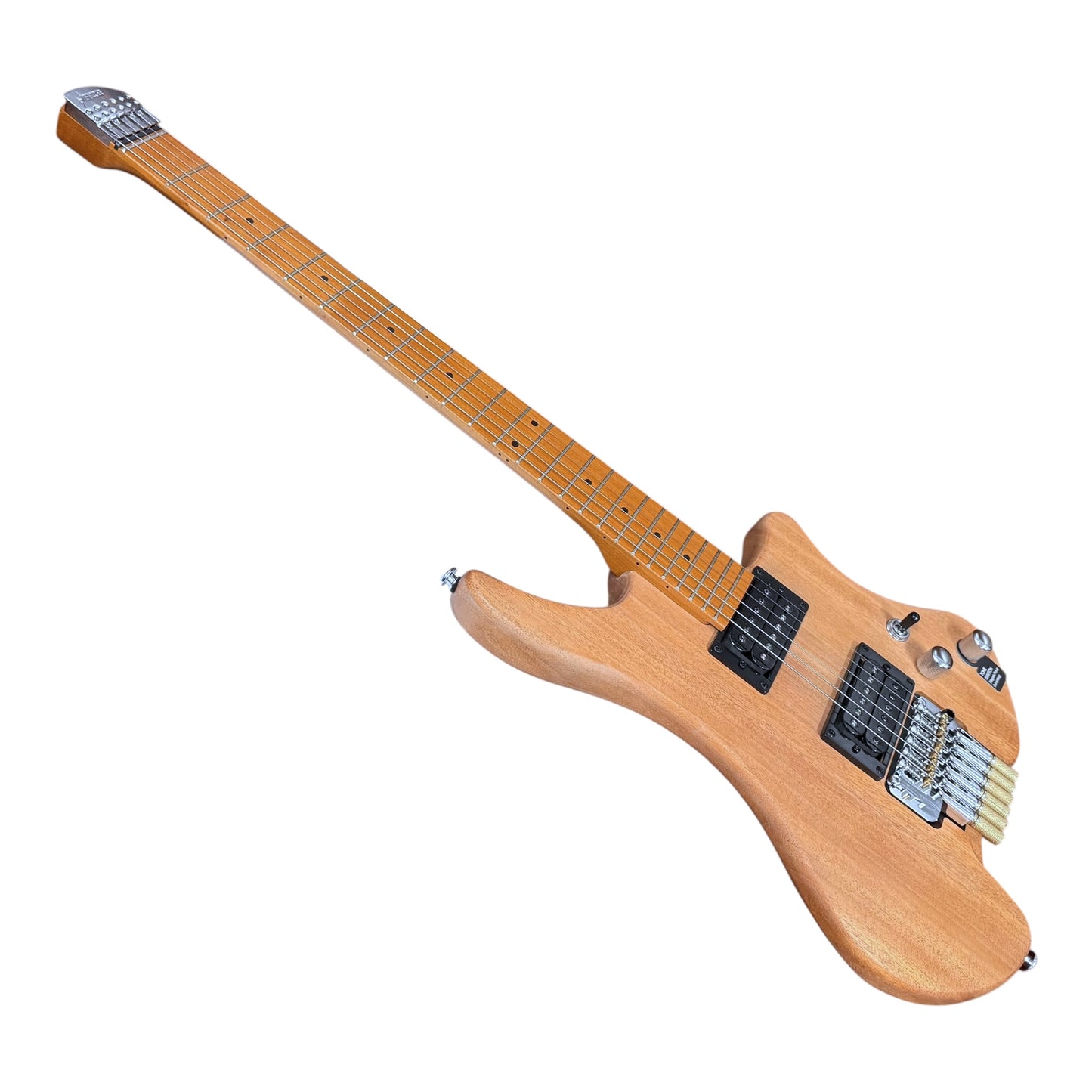 Haze HZHL1AN Headless Tremolo HH Solid Mahogany HHL Electric Guitar - Natural Matte