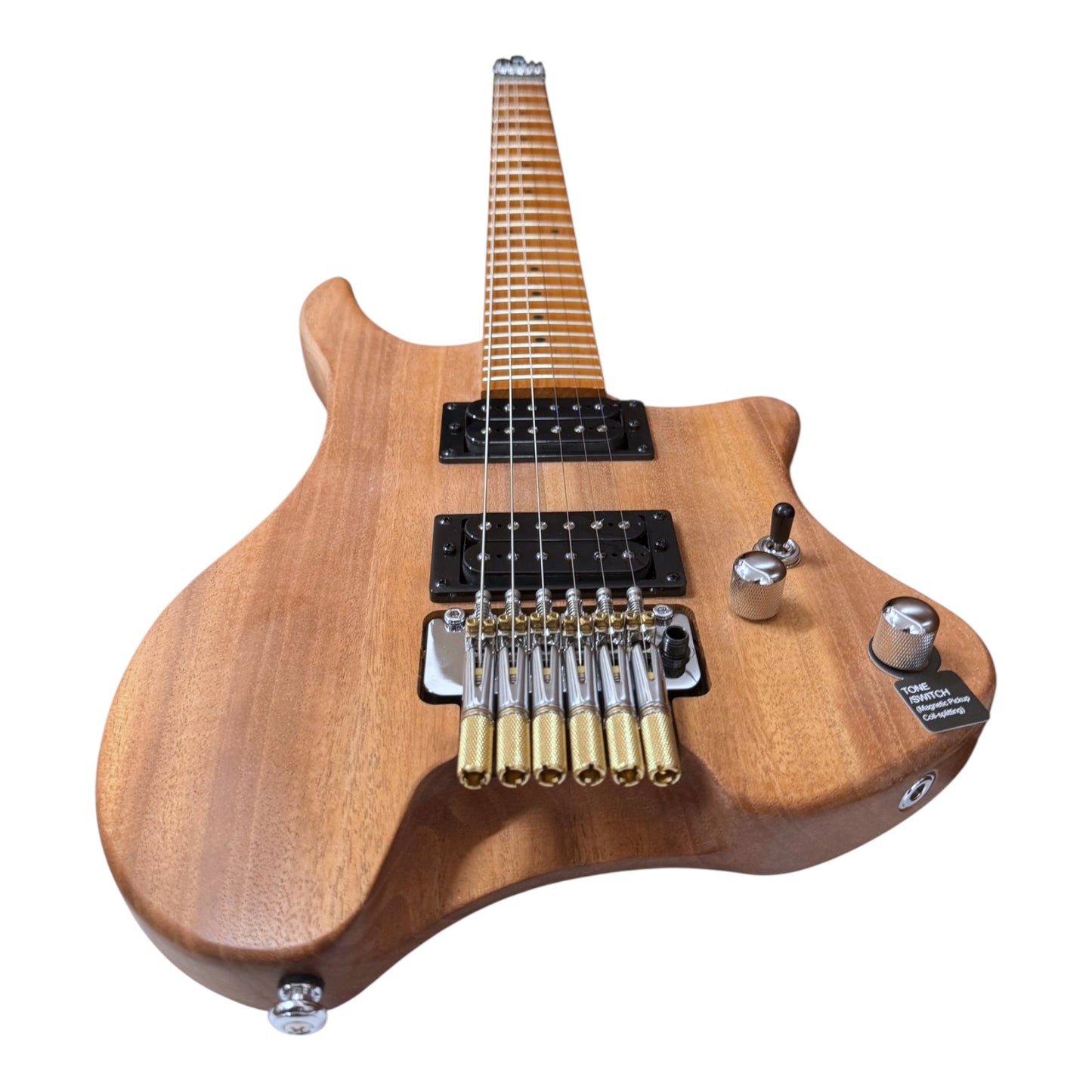 Haze HZHL1AN Headless Tremolo HH Solid Mahogany HHL Electric Guitar - Natural Matte