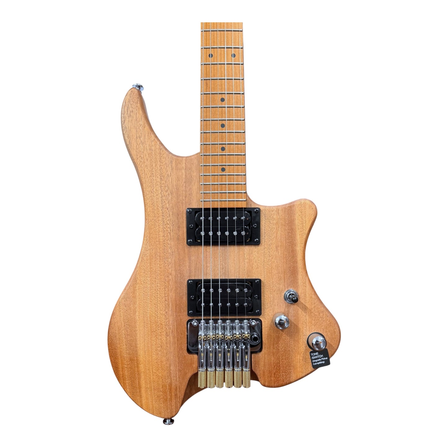 Haze HZHL1AN Headless Tremolo HH Solid Mahogany HHL Electric Guitar - Natural Matte