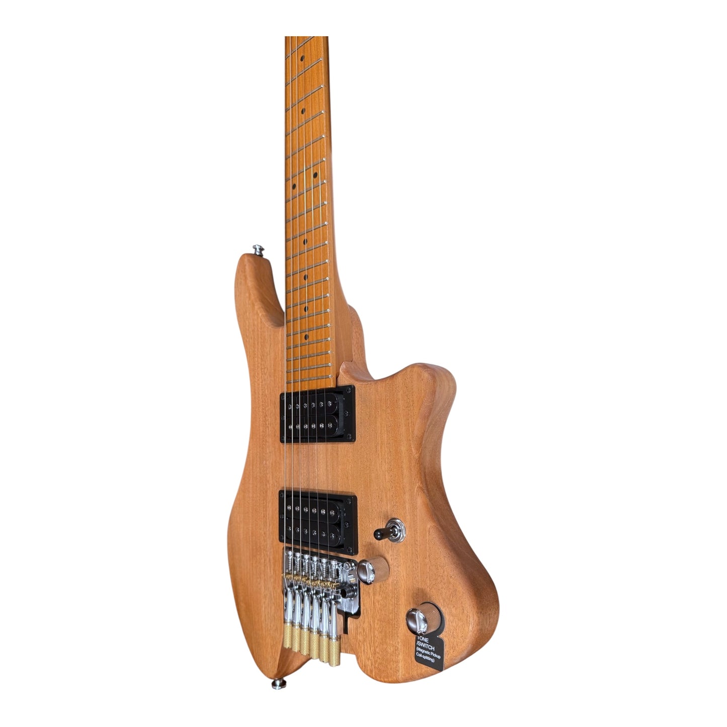 Haze HZHL1AN Headless Tremolo HH Solid Mahogany HHL Electric Guitar - Natural Matte