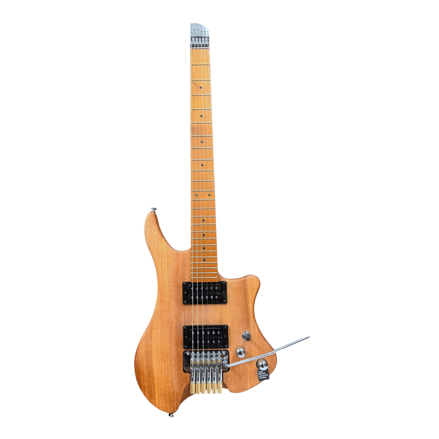 Haze HZHL1AN Headless Tremolo HH Solid Mahogany HHL Electric Guitar - Natural Matte