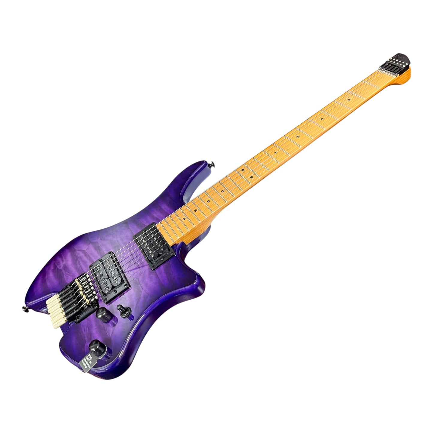 Haze HZHL1APU Headless HH Solid Mahogany HHL Electric Guitar - Tiger Purple