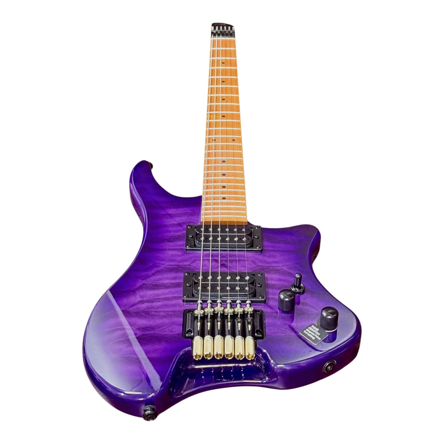 Haze HZHL1APU Headless HH Solid Mahogany HHL Electric Guitar - Tiger Purple