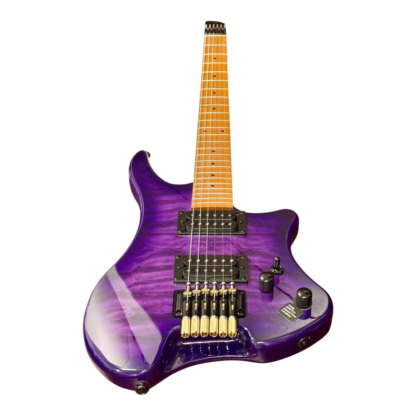 Haze HZHL1APU Headless HH Solid Mahogany HHL Electric Guitar - Tiger Purple