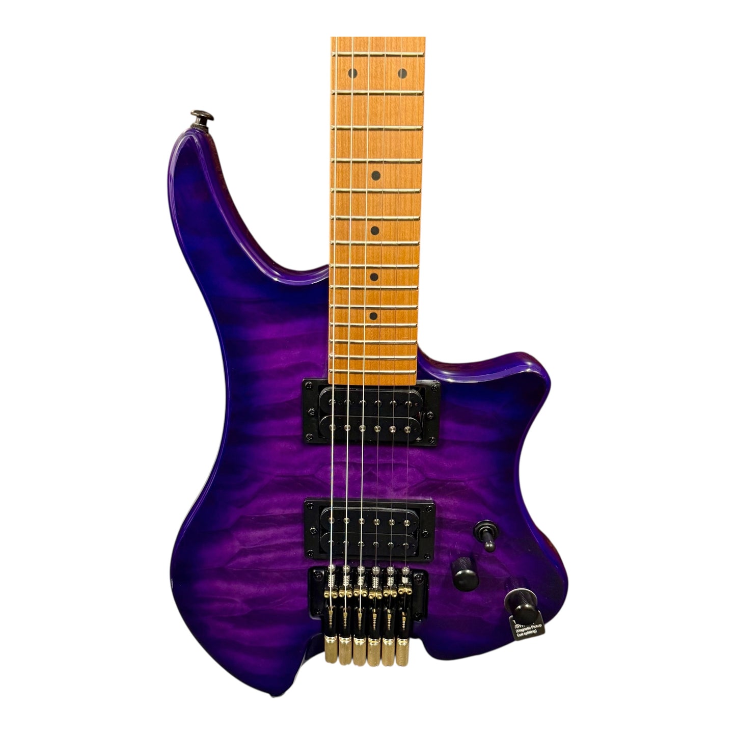 Haze HZHL1APU Headless HH Solid Mahogany HHL Electric Guitar - Tiger Purple