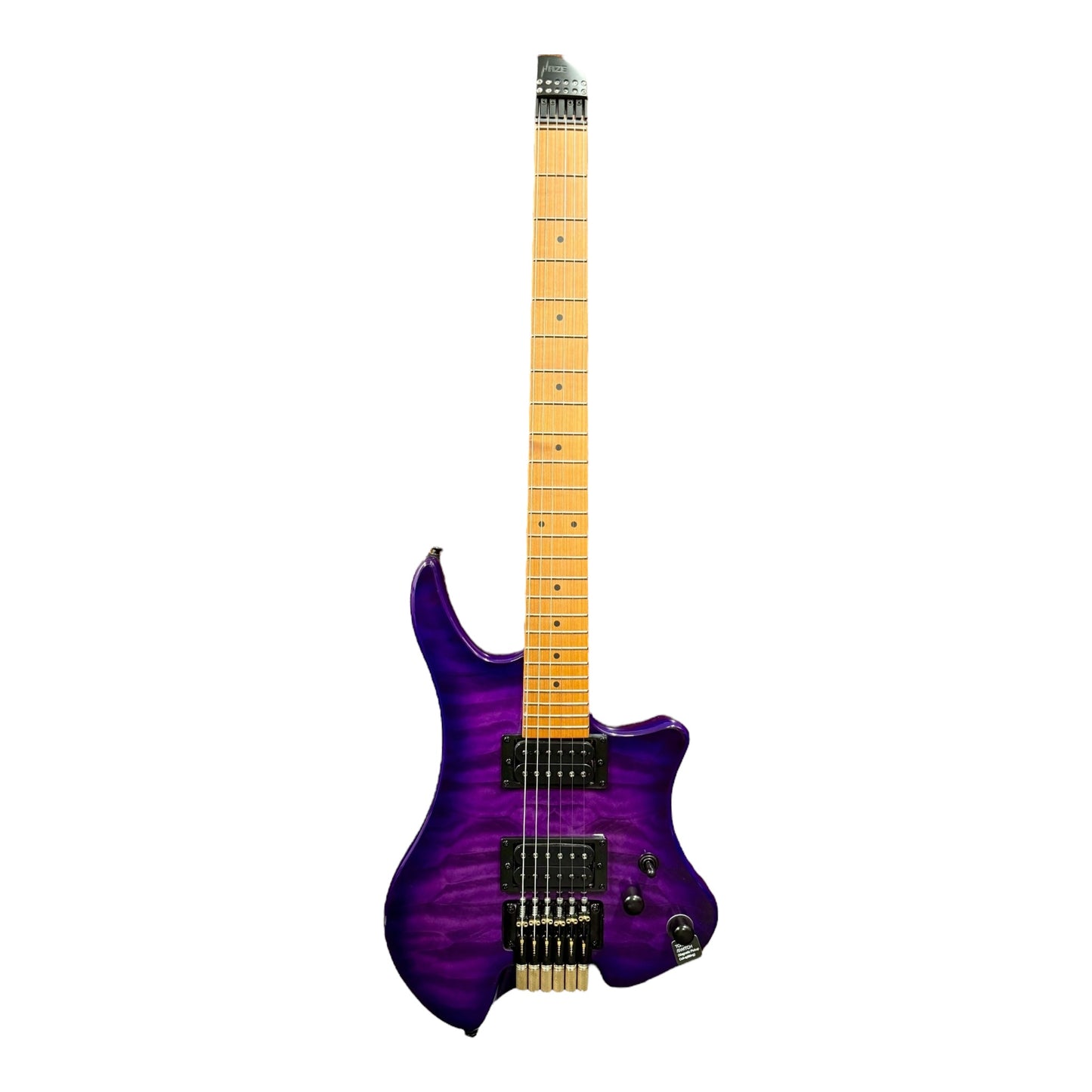 Haze HZHL1APU Headless HH Solid Mahogany HHL Electric Guitar - Tiger Purple
