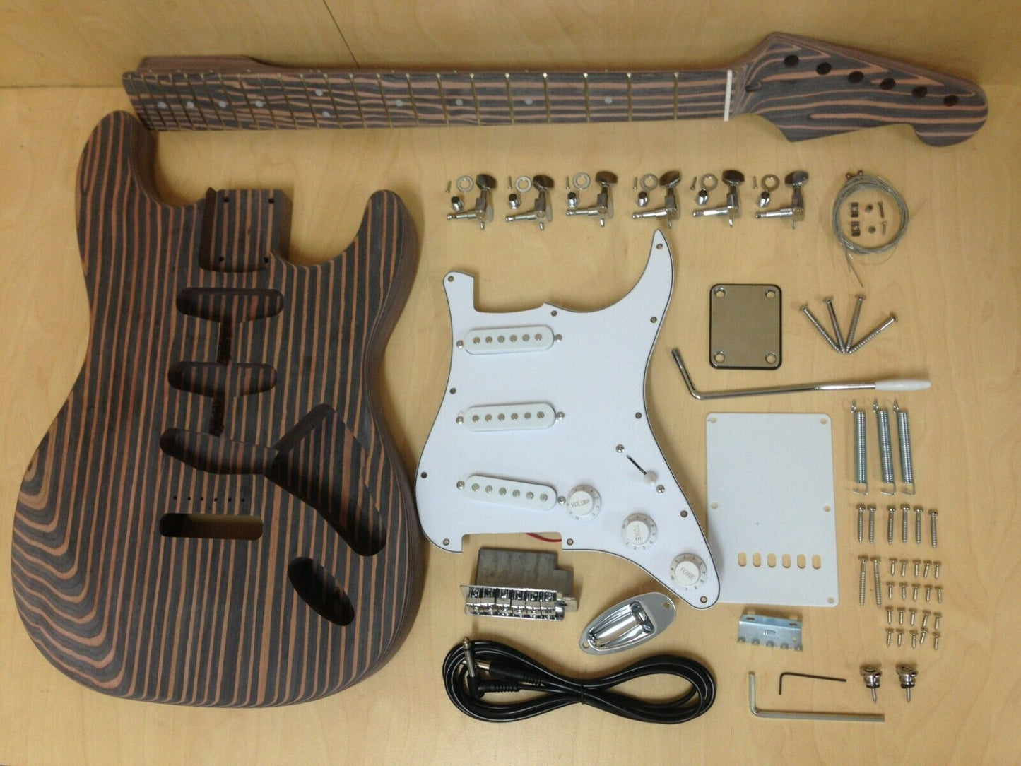DKE500ST No-Soldering Electric Guitar DIY,Loaded PickGuard,All Technical ZebraWood
