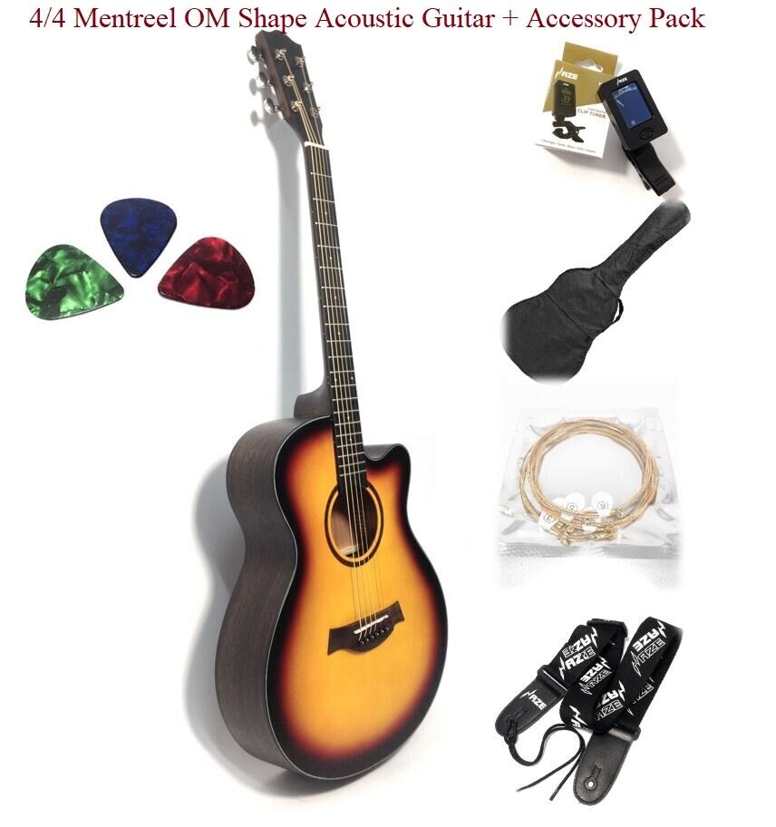 Mentreel 4/4 Folk Acoustic Guitar w/Cutaway,Sunburst(+Accessory Pack) HM200MMBN