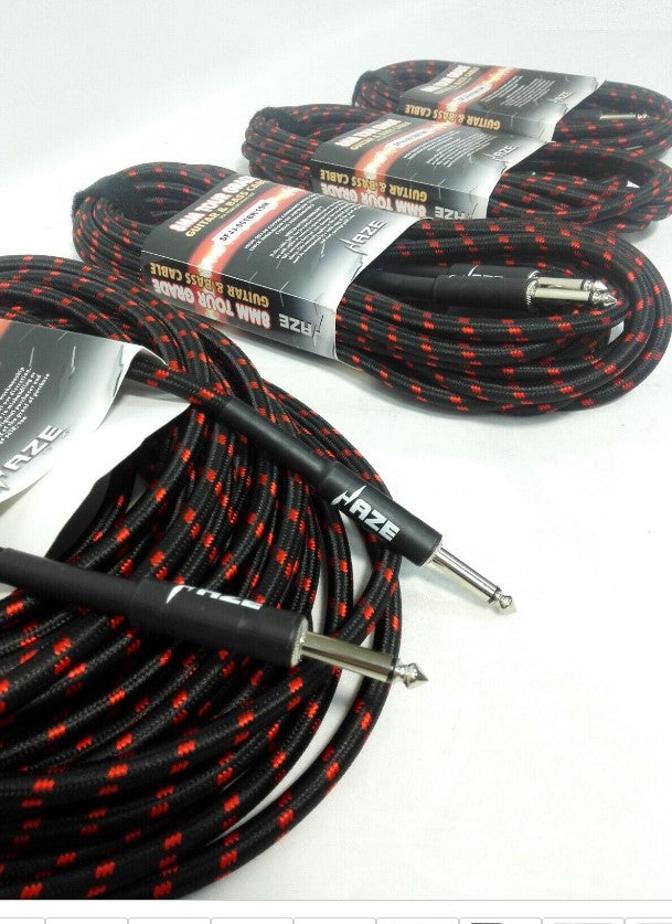 Haze Tour Grade Braided Tweed Guitar/Instrument Cable/Lead,3m,6m,10m,15m Bk+Rd