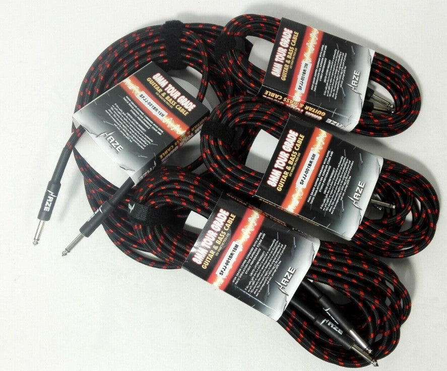 Haze Tour Grade Braided Tweed Guitar/Instrument Cable/Lead,3m,6m,10m,15m Bk+Rd