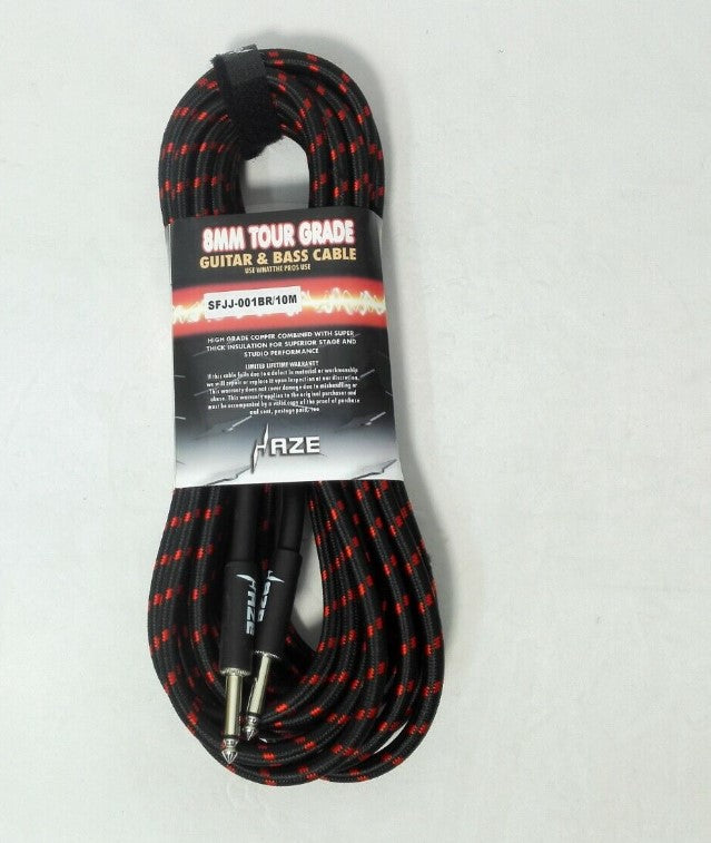 Haze Tour Grade Braided Tweed Guitar/Instrument Cable/Lead,3m,6m,10m,15m Bk+Rd