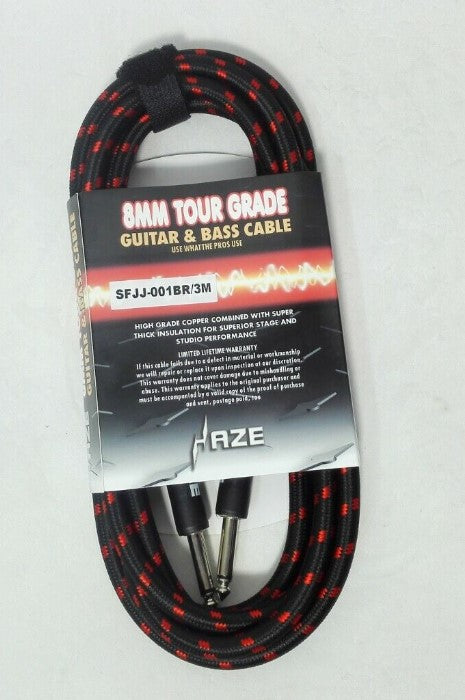 Haze Tour Grade Braided Tweed Guitar/Instrument Cable/Lead,3m,6m,10m,15m Bk+Rd