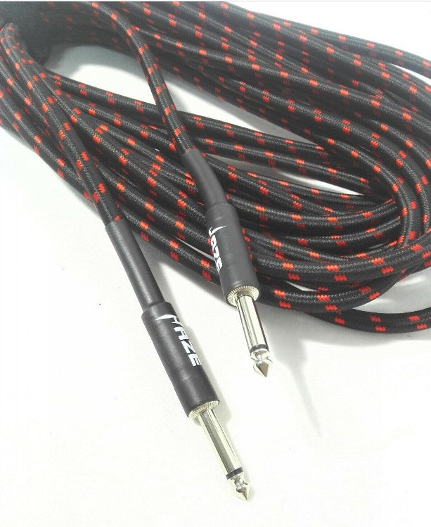 Haze Tour Grade Braided Tweed Guitar/Instrument Cable/Lead,3m,6m,10m,15m Bk+Rd