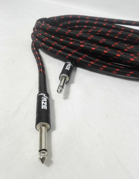 Haze Tour Grade Braided Tweed Guitar/Instrument Cable/Lead,3m,6m,10m,15m Bk+Rd