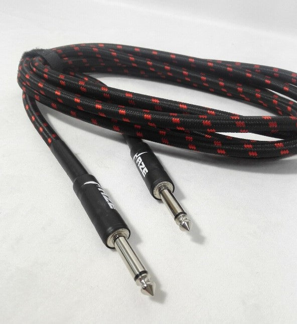 Haze Tour Grade Braided Tweed Guitar/Instrument Cable/Lead,3m,6m,10m,15m Bk+Rd