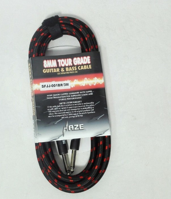 Haze Tour Grade Braided Tweed Guitar/Instrument Cable/Lead,3m,6m,10m,15m Bk+Rd