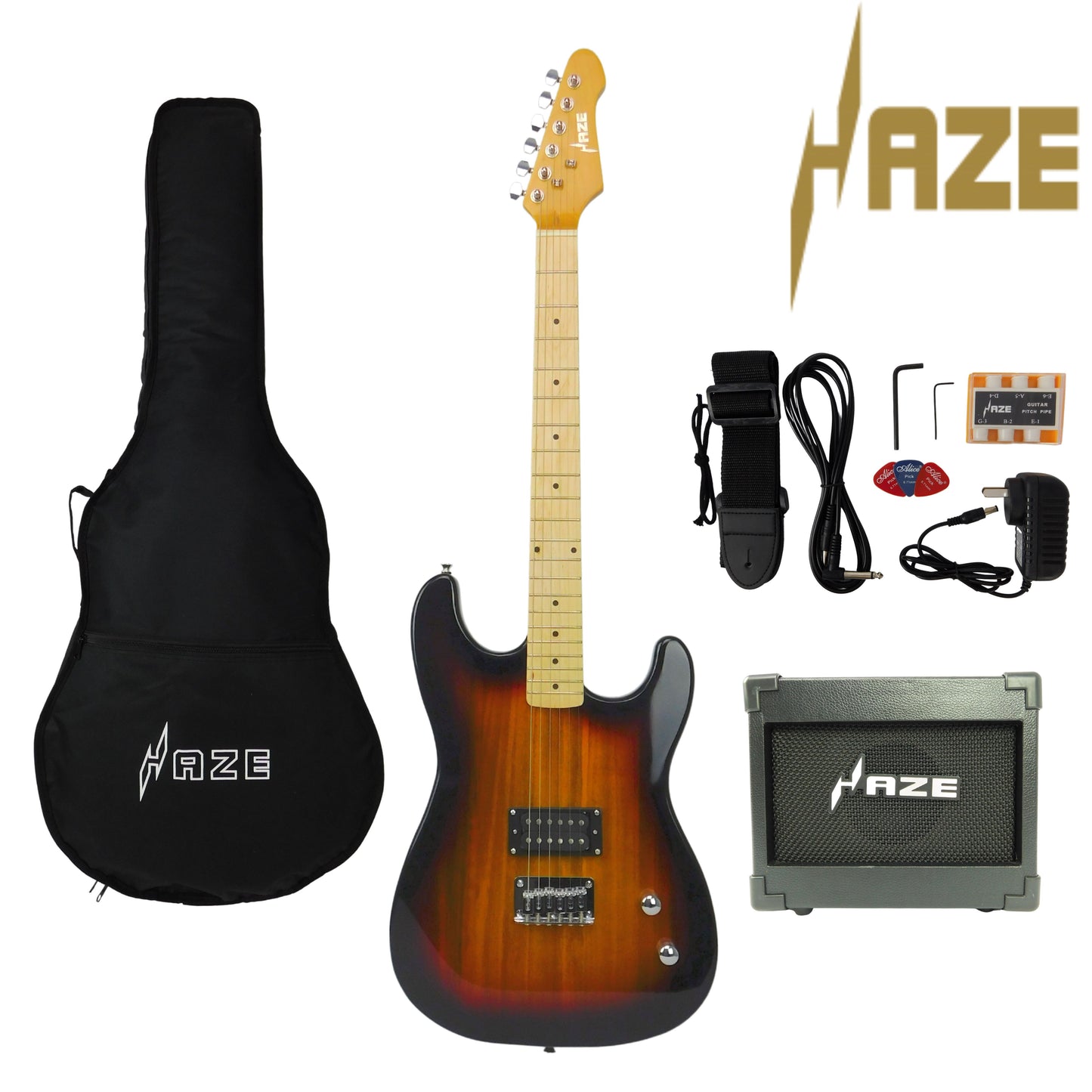 Haze HST Electric Guitar - Vintageburst, Available in 4/4 and 3/4 Sizes