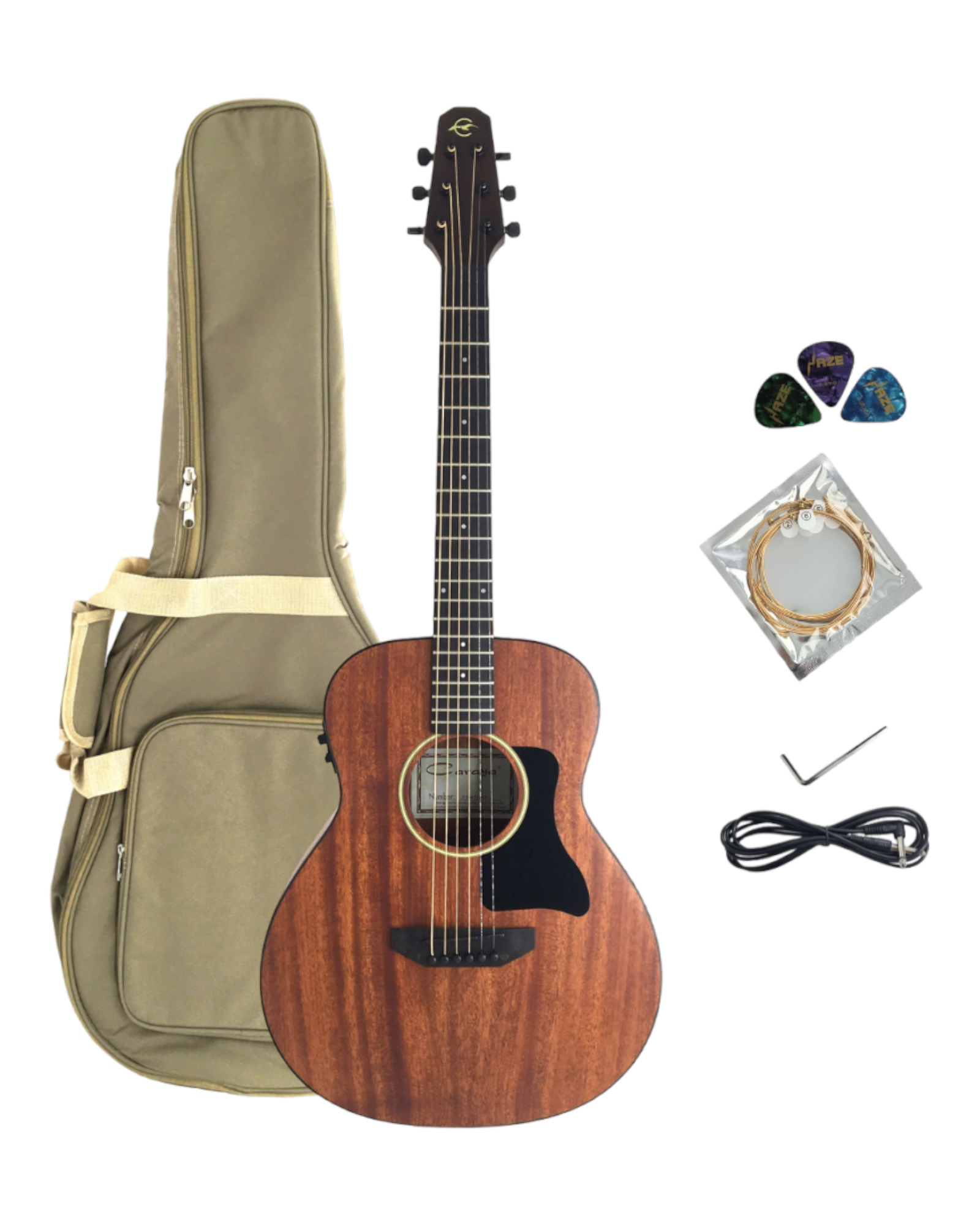 Caraya P304111EQ  Mahogany Built-In Pickups/Tuner Acoustic Guitar - Natural