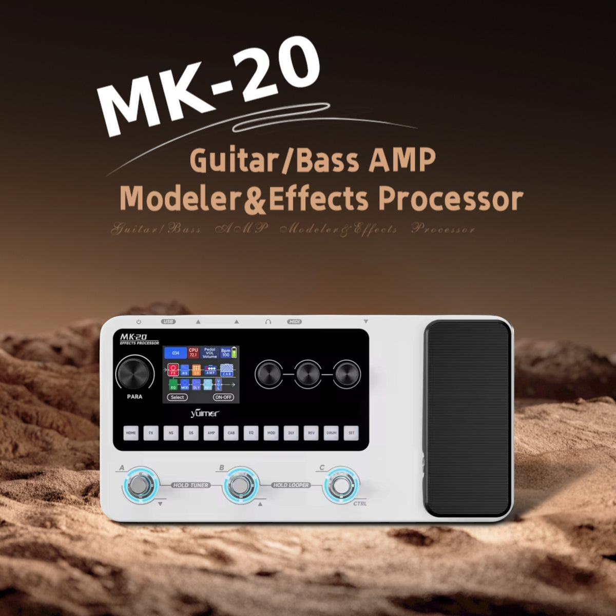 Yuimer MK20Y Portable Rechargeable 3-Switch Guitar & Bass Multi-Effects Floor Processor w/ Built-In Expression Pedal