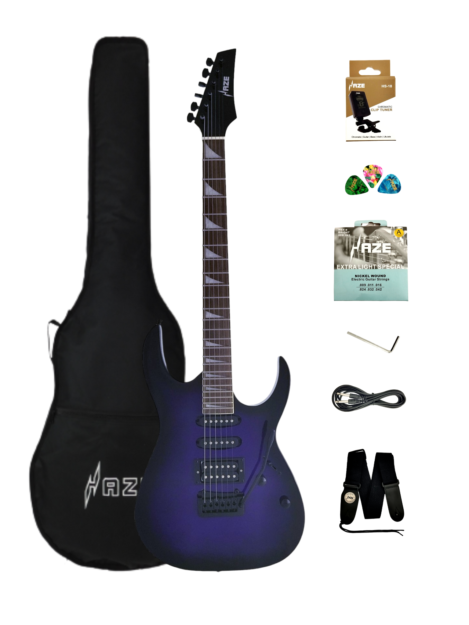 Haze 11HSJS Purpleburst Electric Guitar SSH with Whammy Bar