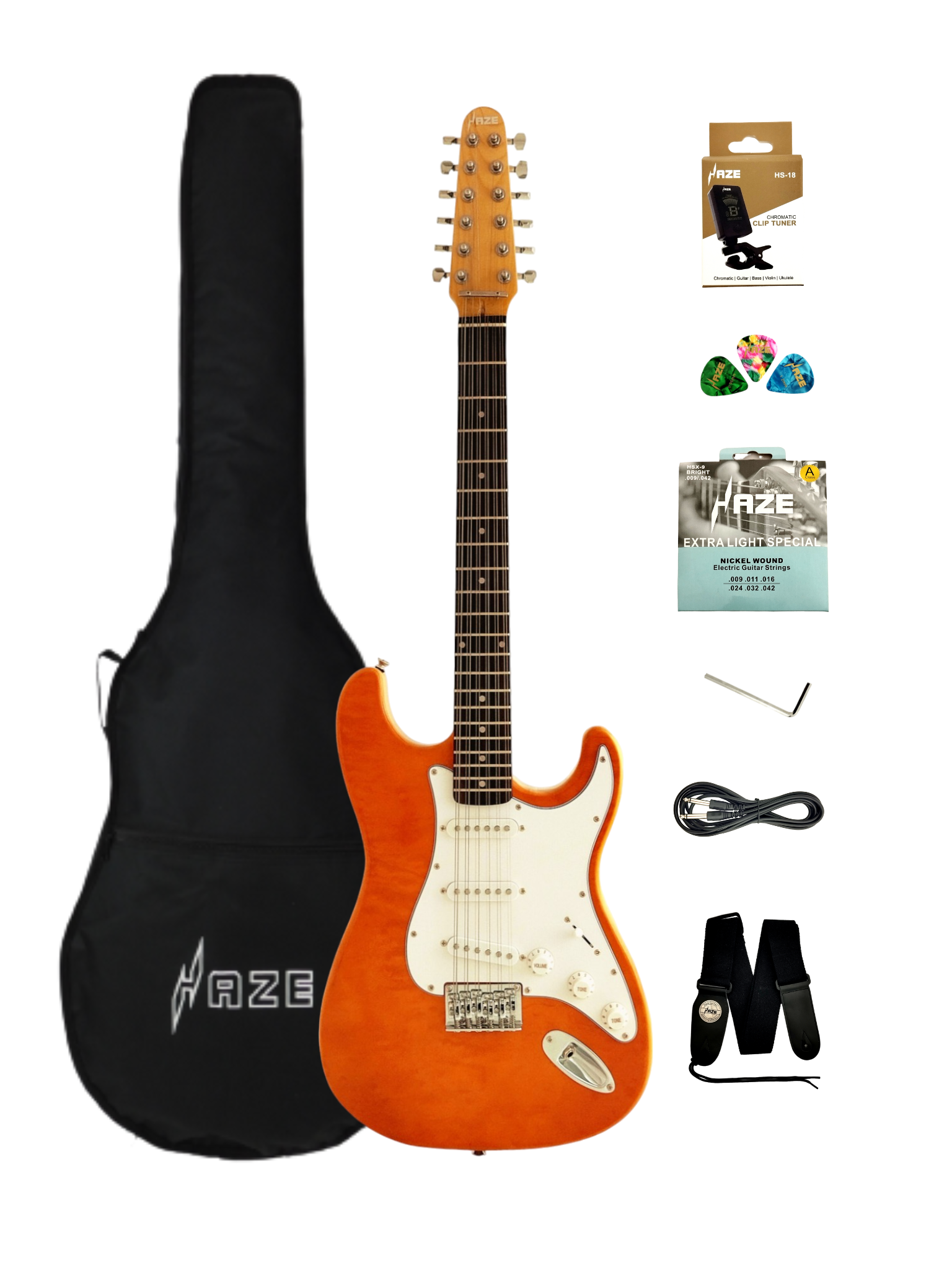 Haze 11HSST Natural 12-String SSS Electric Guitar with Quilted Top