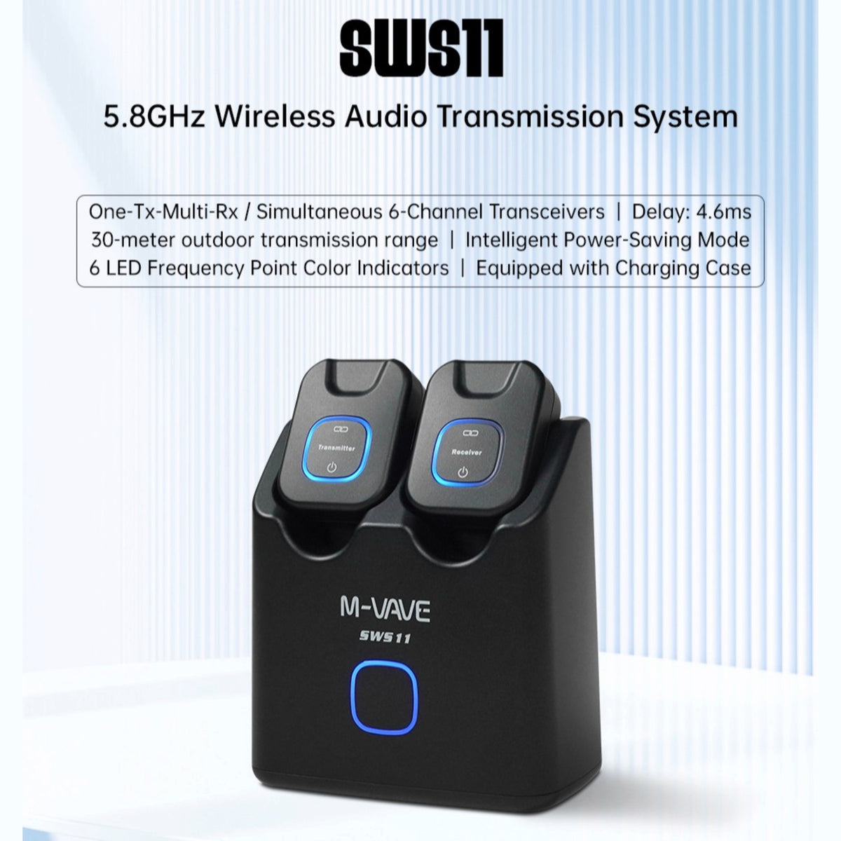 M-VAVE SWS11 Wireless 5.8GHz Low-Latency Audio Transmission System w/ Rechargable Power Case