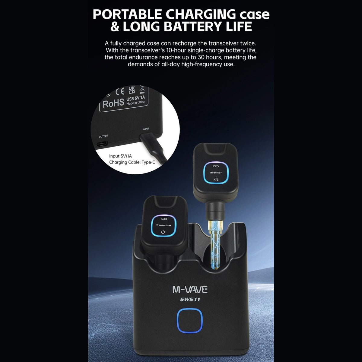 M-VAVE SWS11 Wireless 5.8GHz Low-Latency Audio Transmission System w/ Rechargable Power Case