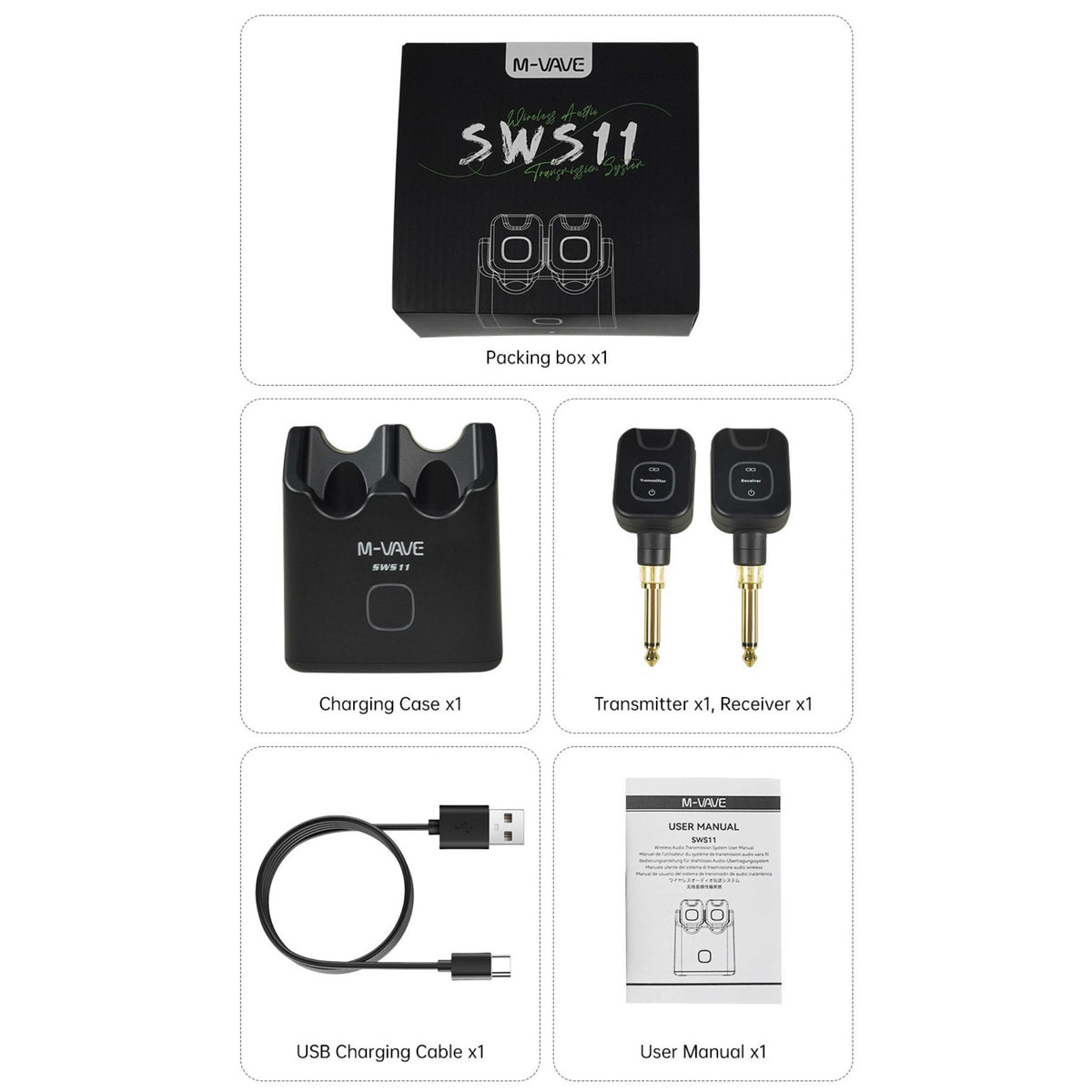 M-VAVE SWS11 Wireless 5.8GHz Low-Latency Audio Transmission System w/ Rechargable Power Case