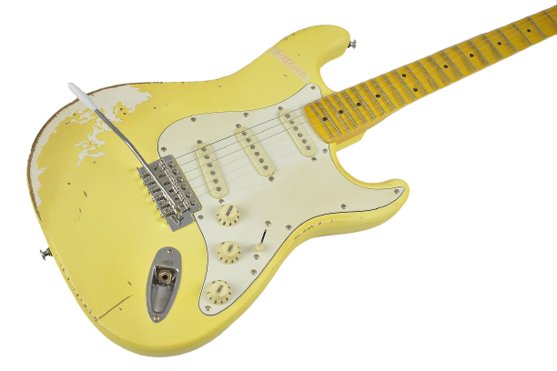 Haze Scalloped Fretboard Tremolo Relic Electric Guitar - Yellow