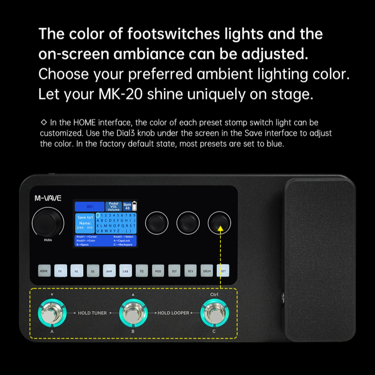 M-VAVE MK20 Portable Rechargable 3-Switch Guitar & Bass Multi-Effects Floor Processor w/ Built-In Expression Pedal