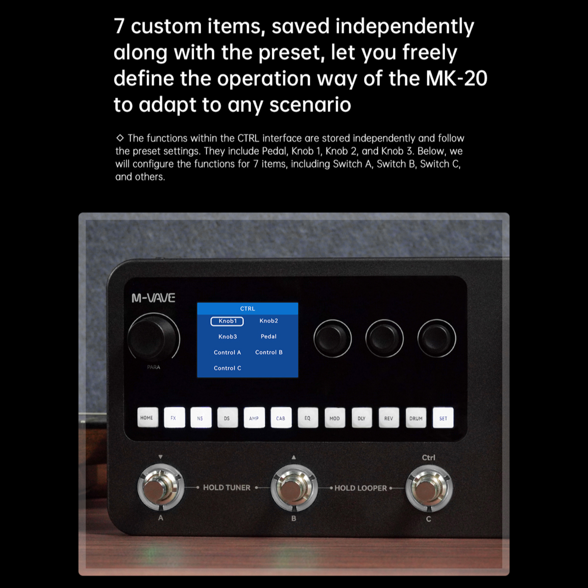 Yuimer MK20Y Portable Rechargeable 3-Switch Guitar & Bass Multi-Effects Floor Processor w/ Built-In Expression Pedal