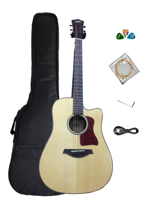 Gosila CS801310CEQ Solid Spruce Top Fishman Pickup/Tuner Cutaway Acoustic Guitar - Natural