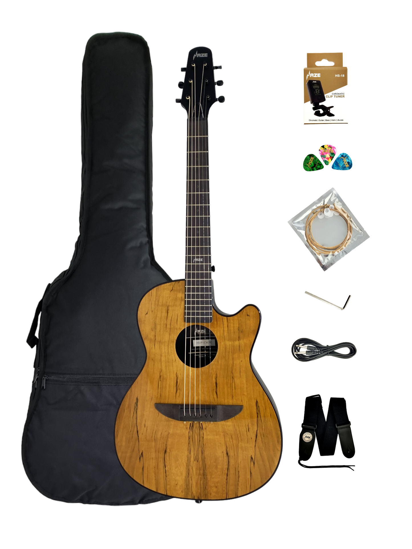 Haze HSDP836CGC Acoustic/Classical Guitar, Spalted Maple Veneer, Round-Back + Free Bag