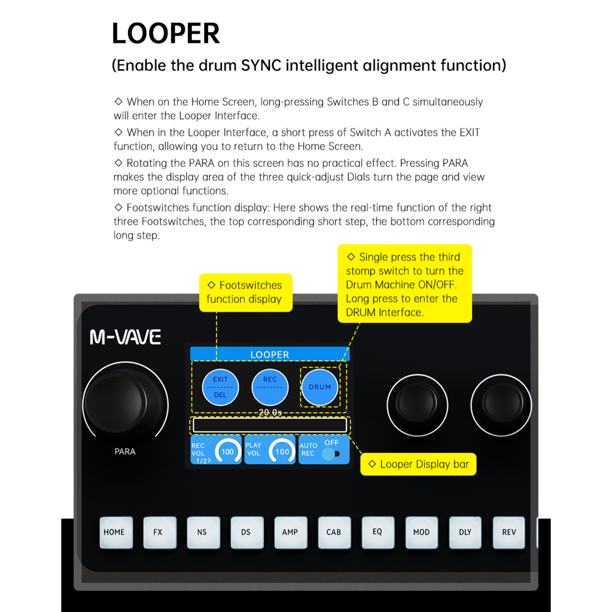 Yuimer MK20Y Portable Rechargeable 3-Switch Guitar & Bass Multi-Effects Floor Processor w/ Built-In Expression Pedal