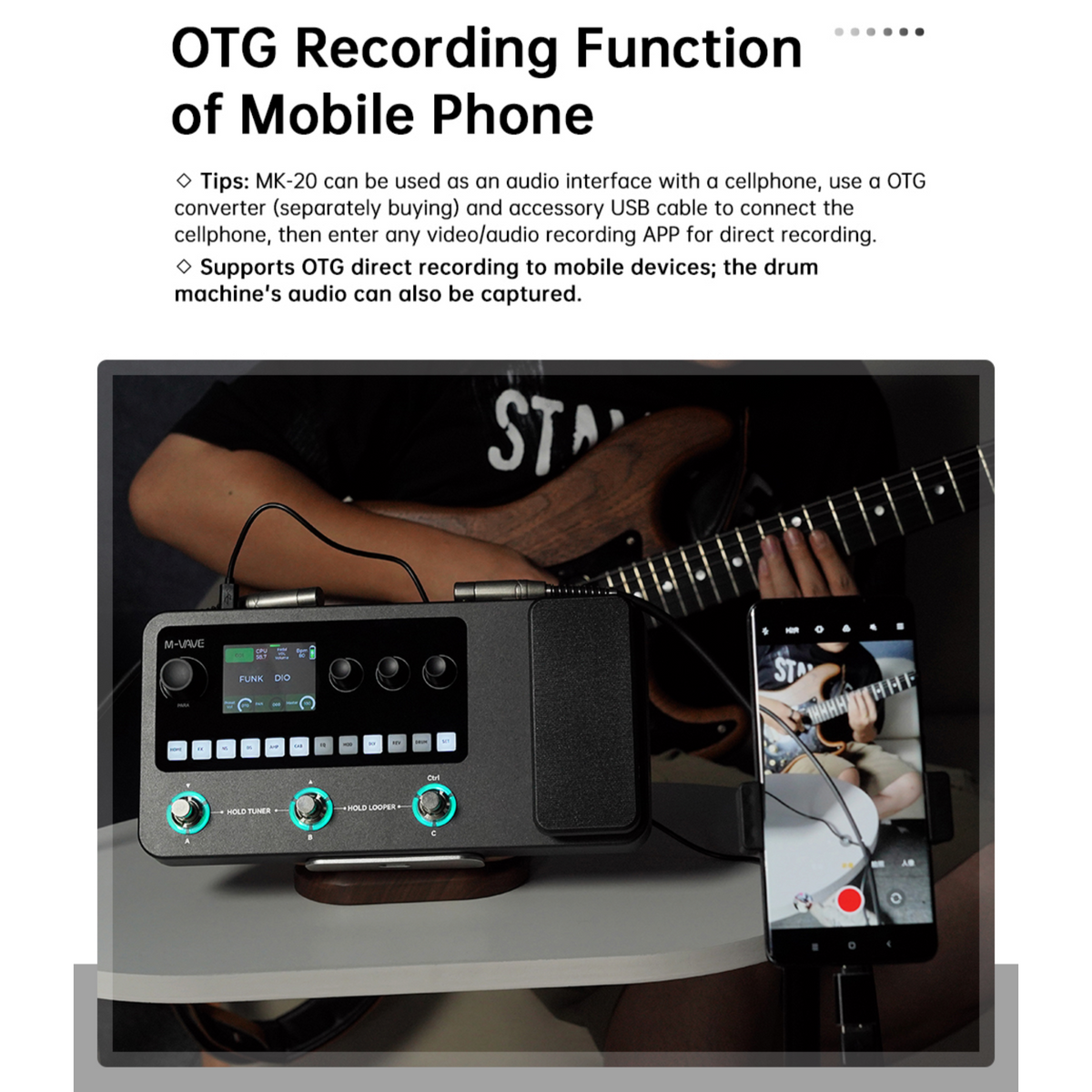 M-VAVE MK20 Portable Rechargable 3-Switch Guitar & Bass Multi-Effects Floor Processor w/ Built-In Expression Pedal