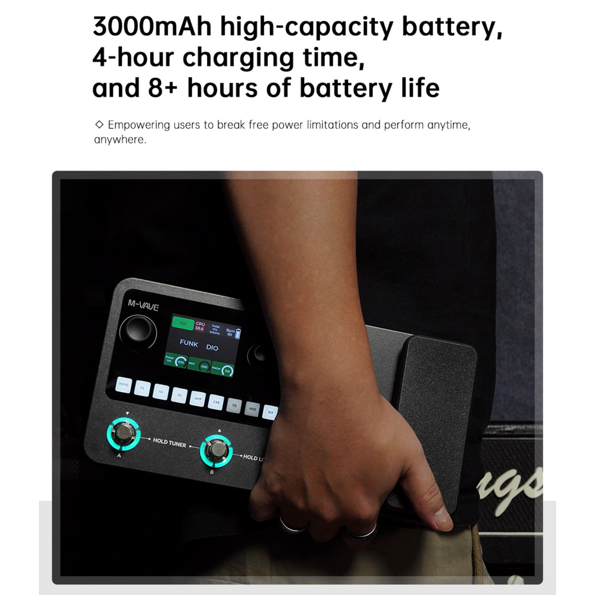 M-VAVE MK20 Portable Rechargable 3-Switch Guitar & Bass Multi-Effects Floor Processor w/ Built-In Expression Pedal