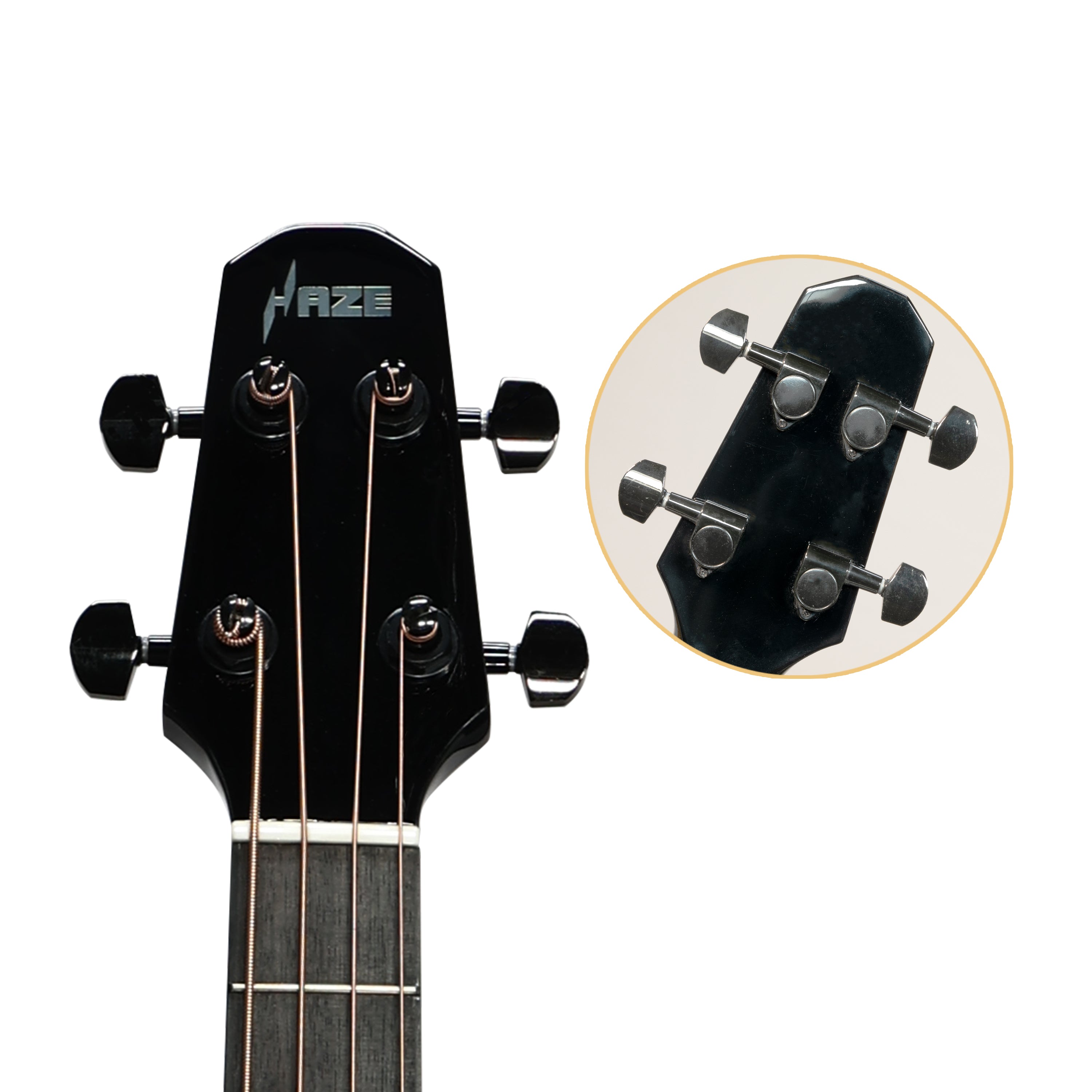 Haze 37" Solid Sitka Top Height Adjustable Saddle Acoustic Bass Guitar - Black HZMINISEBSPBK